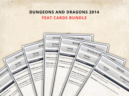 DnD Feat Cards 5e 2014 & 5.5 2024 FeyWorks.co.uk