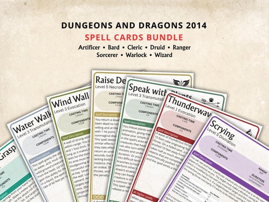 Complete DnD Spell Card Collection 5e 2014 FeyWorks.co.uk