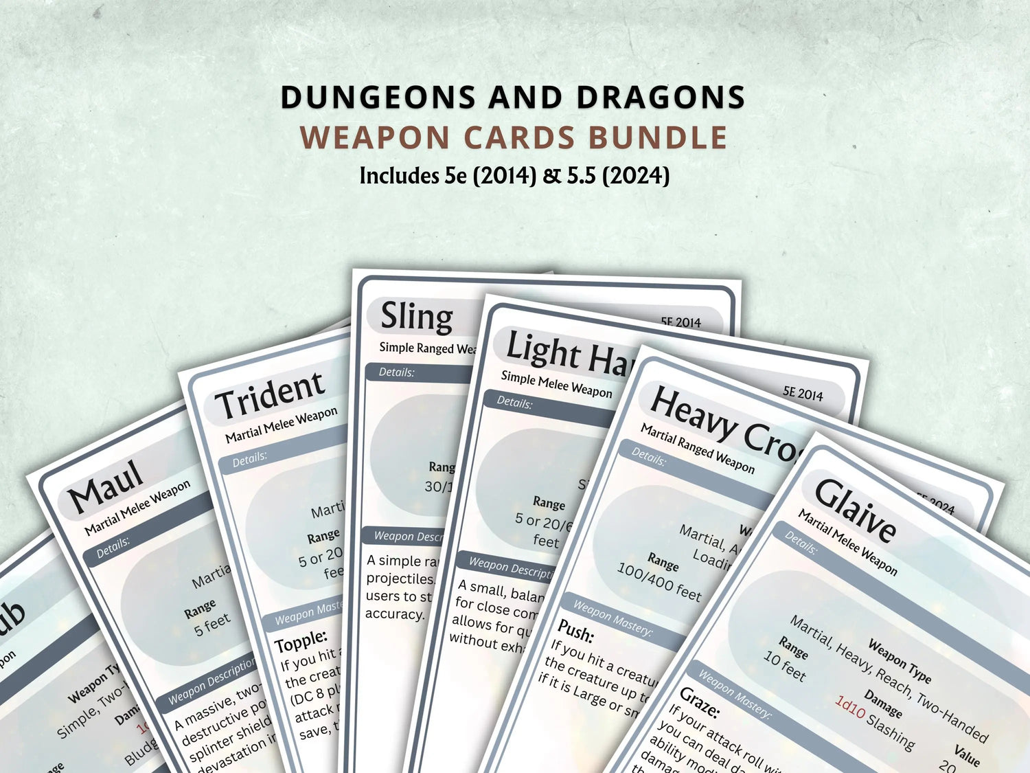 Complete DnD Weapon Cards Bundle 5e 2014 & 5.5 2024 FeyWorks.co.uk