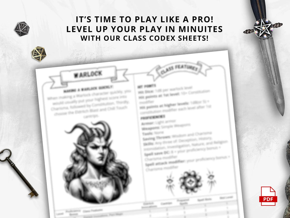Warlock 2014 Reference Guide | DnD 5e Class Cheat Sheet PDF – FeyWorks