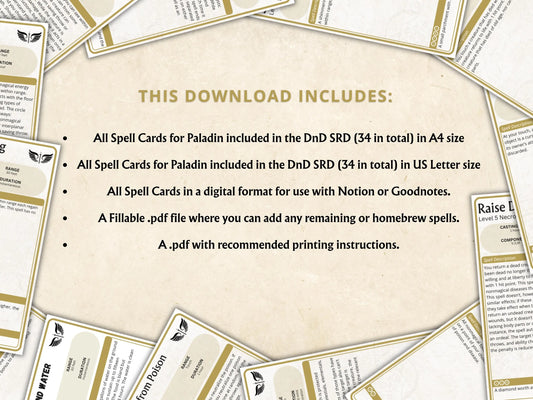 Paladin DnD Spell Cards 5e 2014 FeyWorks.co.uk