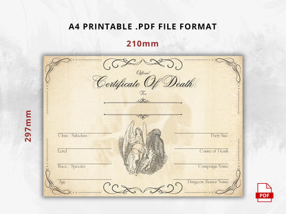 DnD Death Certificate, TTRPG Certificate of Demise FeyWorks.co.uk