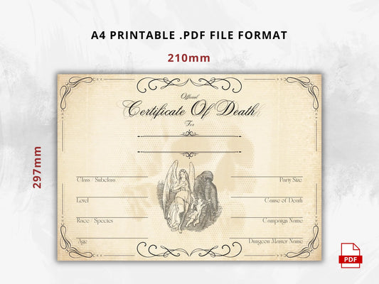 DnD Death Certificate, TTRPG Certificate of Demise FeyWorks.co.uk