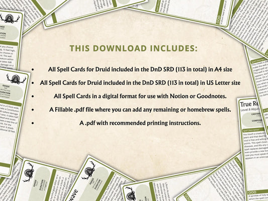 Druid DnD Spell Cards 5e 2014 FeyWorks.co.uk