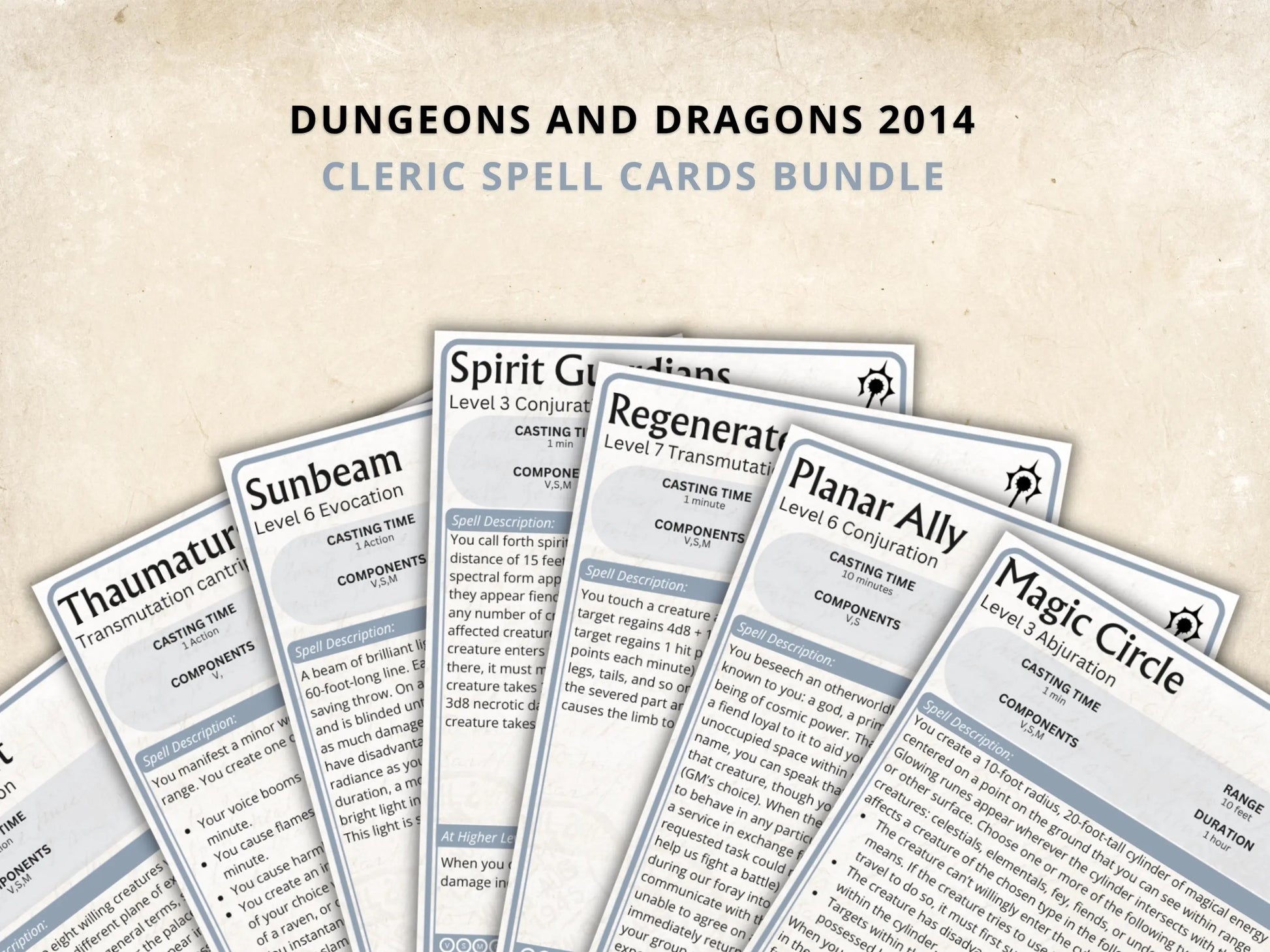 Cleric DnD Spell Cards 5e 2014 FeyWorks.co.uk