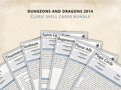 Cleric DnD Spell Cards 5e 2014 FeyWorks.co.uk