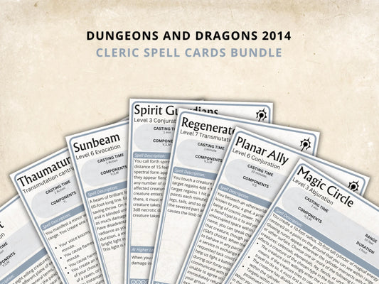 Cleric DnD Spell Cards 5e 2014 FeyWorks.co.uk