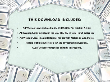 Complete DnD Weapon Cards Bundle 5e 2014 & 5.5 2024 FeyWorks.co.uk