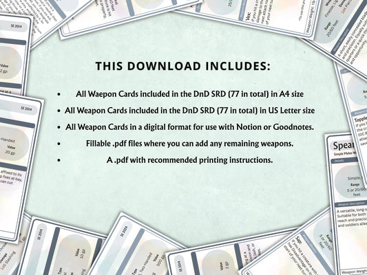 Complete DnD Weapon Cards Bundle 5e 2014 & 5.5 2024 FeyWorks.co.uk