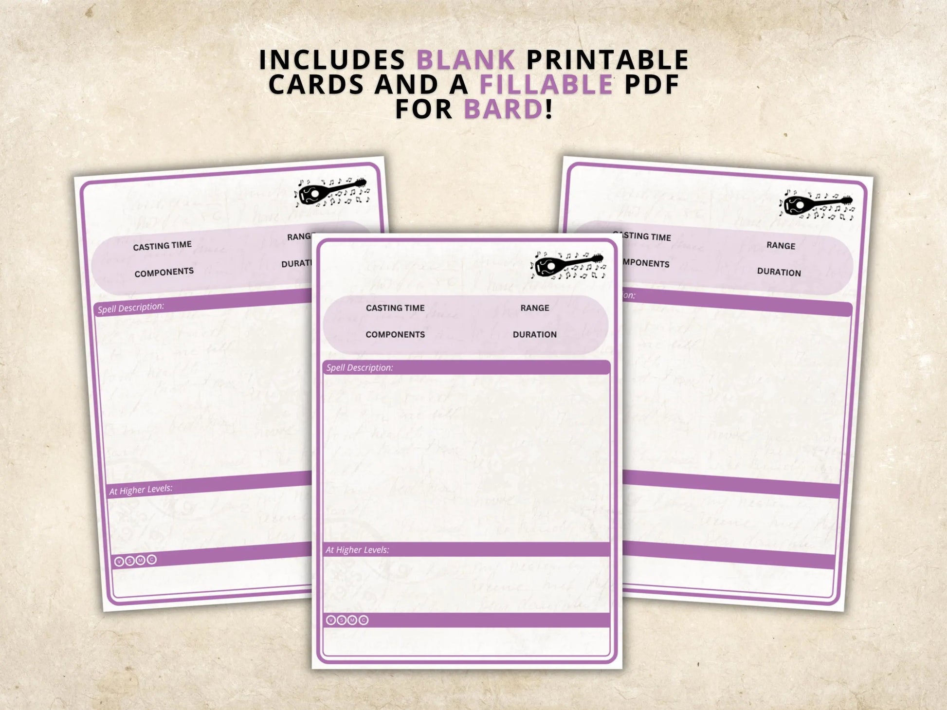 Bard DnD Spell Cards 5e 2014 FeyWorks.co.uk