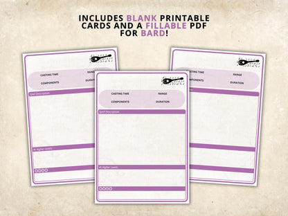 Bard DnD Spell Cards 5e 2014 FeyWorks.co.uk