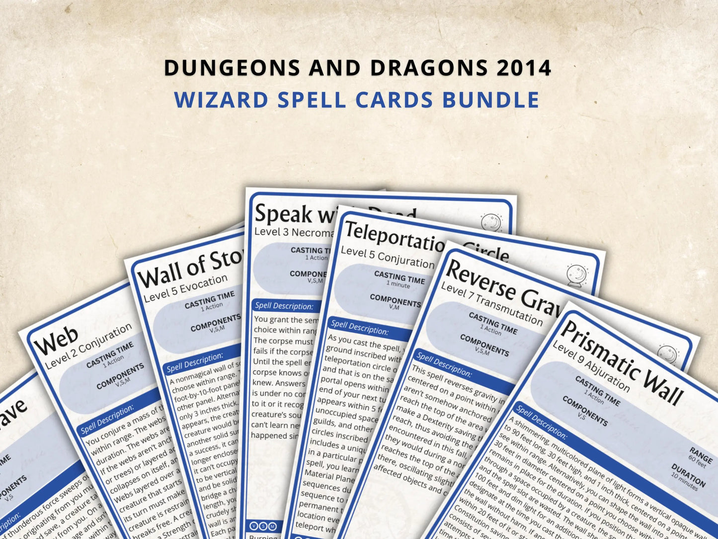 Wizard DnD Spell Cards 5e 2014 FeyWorks.co.uk