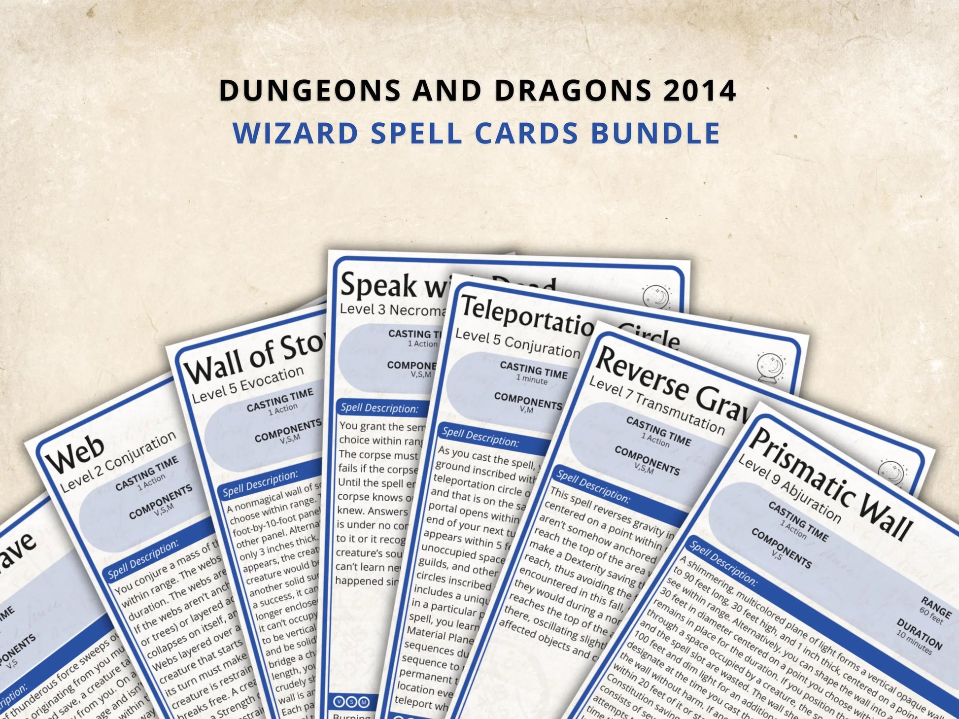 Wizard DnD Spell Cards 5e 2014 FeyWorks.co.uk