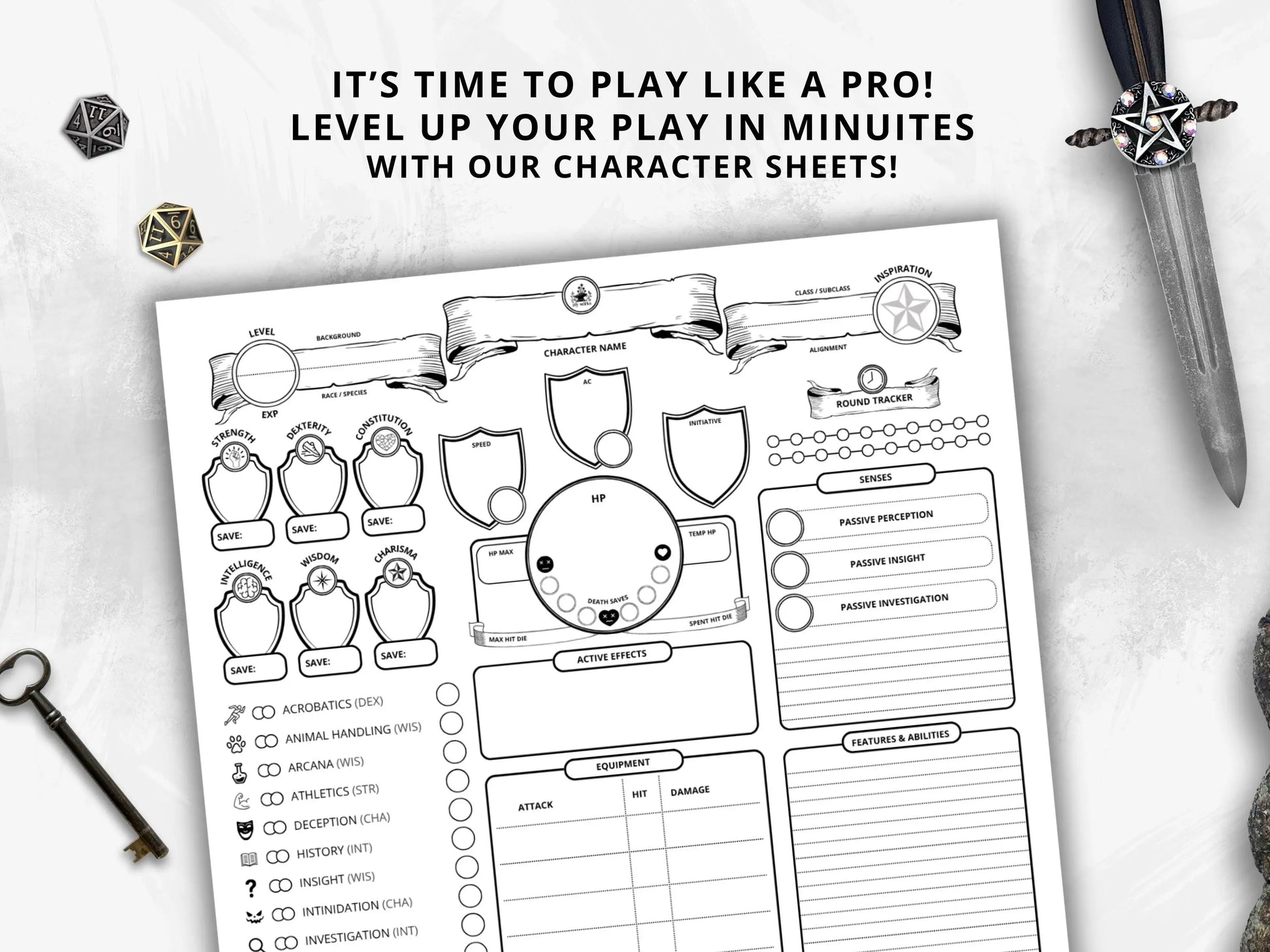 Simplified Character Sheet 5e 2014 & 5.5 2024 FeyWorks.co.uk