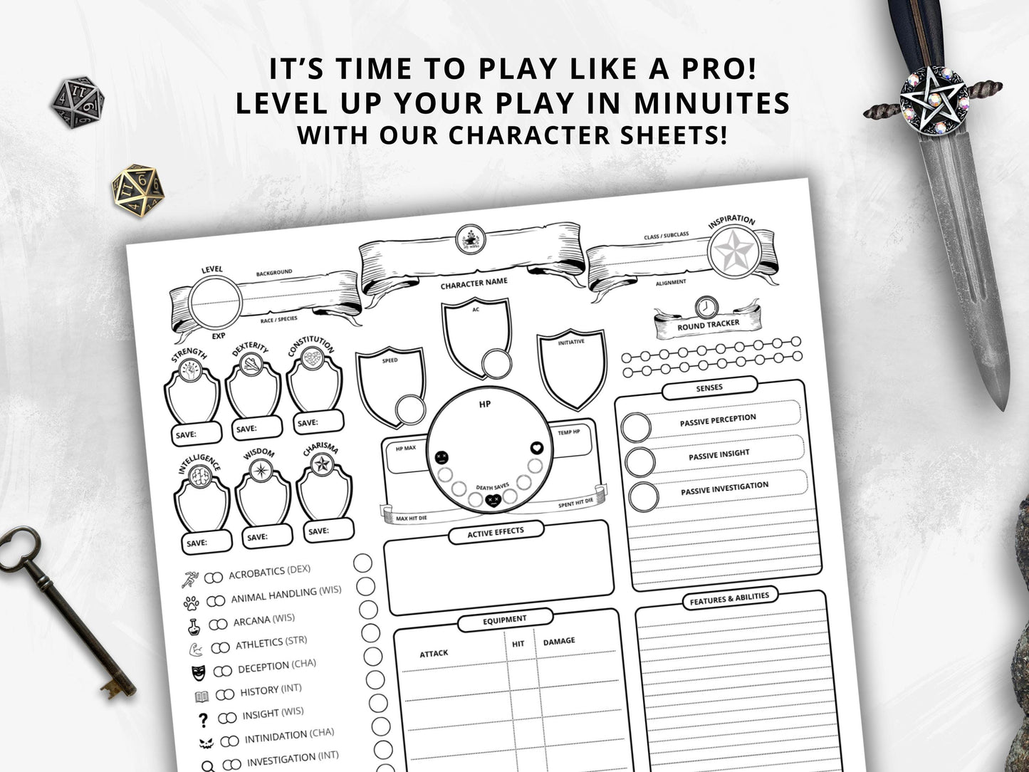 DnD 5e Character Sheet, Compatible with Fifth edition Dungeons and Dragons 5.5e (2024)