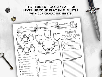 DnD 5e Character Sheet, Compatible with Fifth edition Dungeons and Dragons 5.5e (2024)