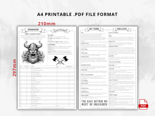 DnD 5e Barbarian Class Codex Printable | Barbarian Cheat Sheet | DnD Player Aid PDF | Tabletop RPG Reference