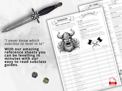 DnD 5e Barbarian Class Codex Printable | Barbarian Cheat Sheet | DnD Player Aid PDF | Tabletop RPG Reference