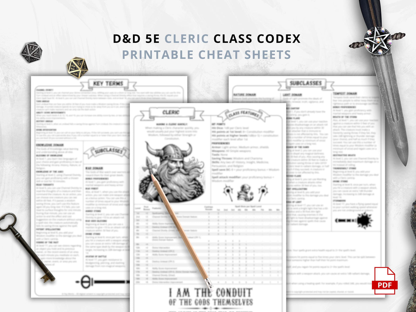 DnD 5e Cleric Class Codex | Printable Player Aid Reference (PDF)