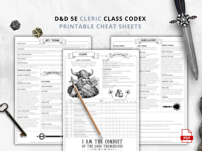 DnD 5e Cleric Class Codex | Printable Player Aid Reference (PDF)