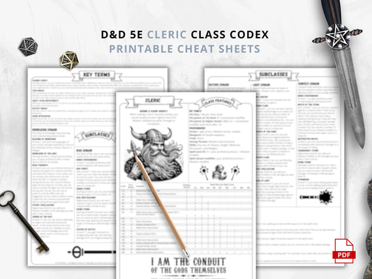 DnD 5e Cleric Class Codex | Printable Player Aid Reference (PDF)