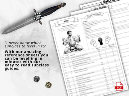 DnD 5e Monk Class Codex Printable | Monk Cheat Sheet | DnD Player Aid PDF | Tabletop RPG Reference