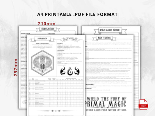 D&D 5e Sorcerer Class Codex | Printable Player Aid PDF (Reference Sheets)