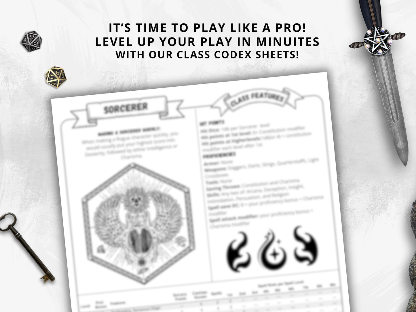 D&D 5e Sorcerer Class Codex | Printable Player Aid PDF (Reference Sheets)