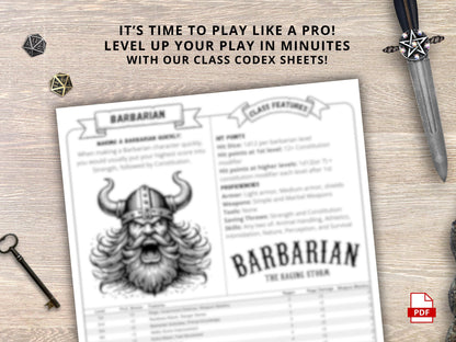 2024 Barbarian Class Cheat Sheet: D&D 5e Reference Guide (PDF Download)