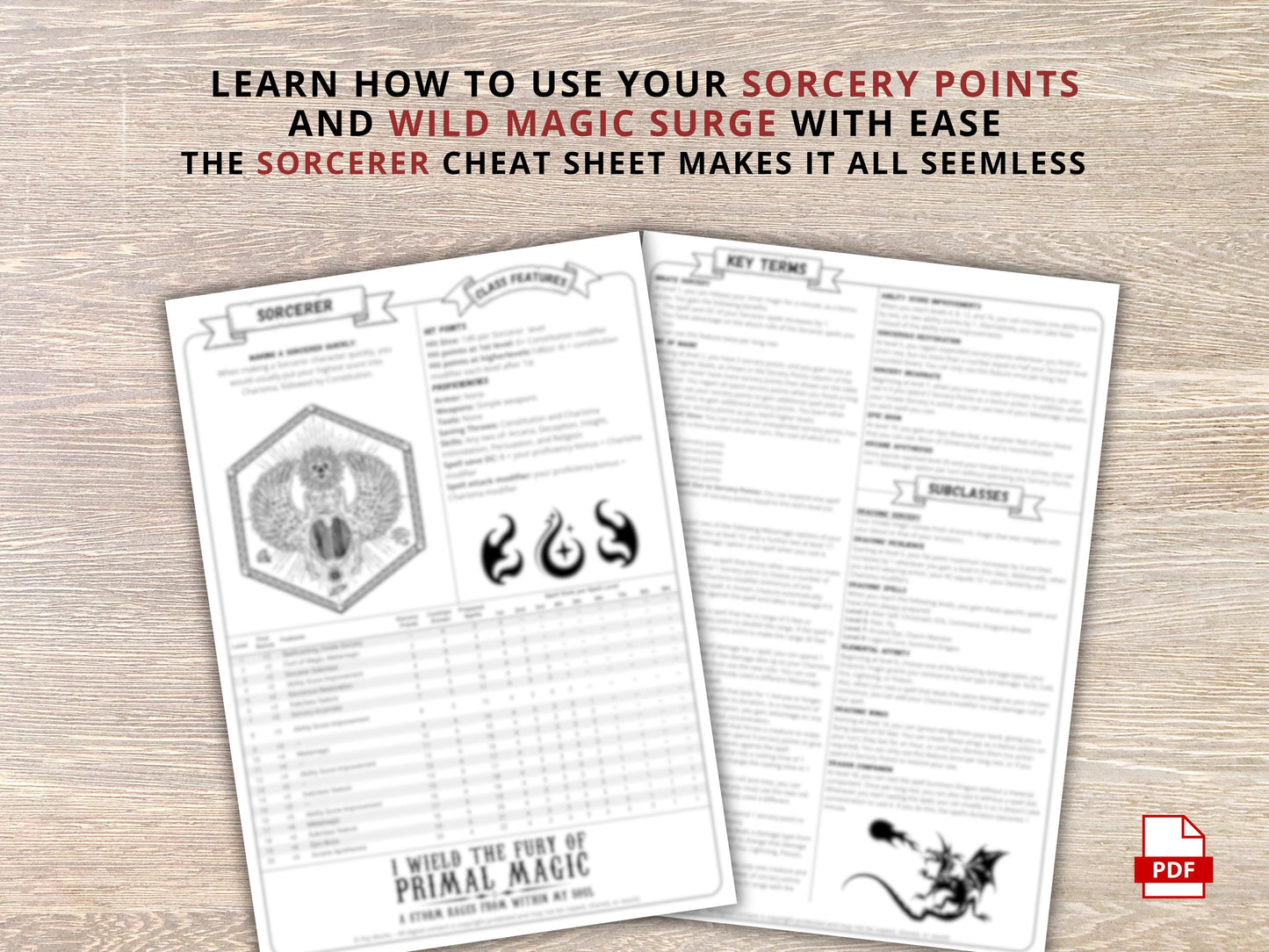 Sorcerer Class Cheat Sheet: DnD 5e Reference Guide (PDF Downloadable 2024 Edition)