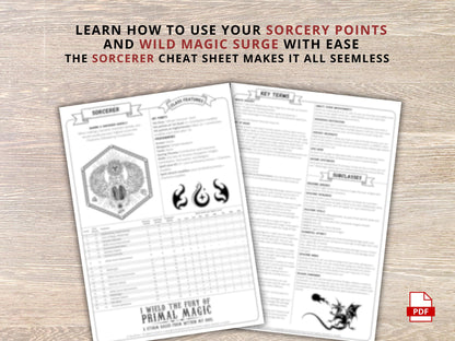 Sorcerer Class Cheat Sheet: DnD 5e Reference Guide (PDF Downloadable 2024 Edition)