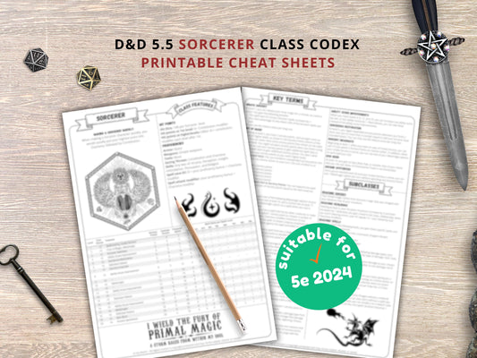 Sorcerer Class Cheat Sheet: DnD 5e Reference Guide (PDF Downloadable 2024 Edition)