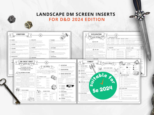 Dungeon Master 5e Cheat Sheet: Landscape Quick Reference (Printable PDF 2024 Update)