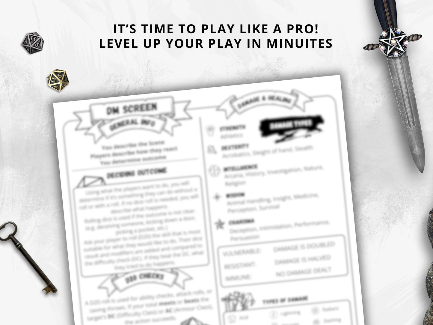 Dungeon Master Cheat Sheet | D&D 5e 2014 Quick Reference | Printable PDF for DM Tools