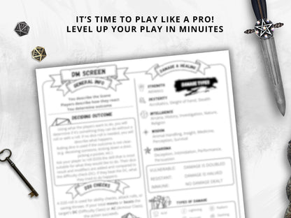 Dungeon Master Cheat Sheet | D&D 5e 2014 Quick Reference | Printable PDF for DM Tools