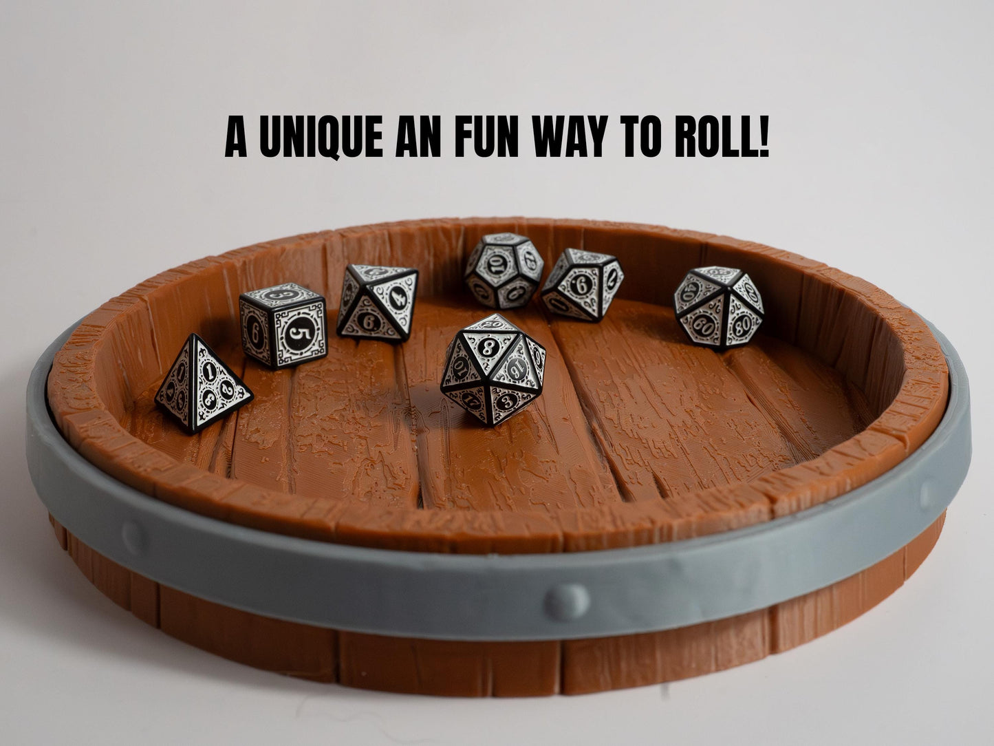 3D Printed Dice Tray, Barrel-Top Rolling Tray, DnD RPG
