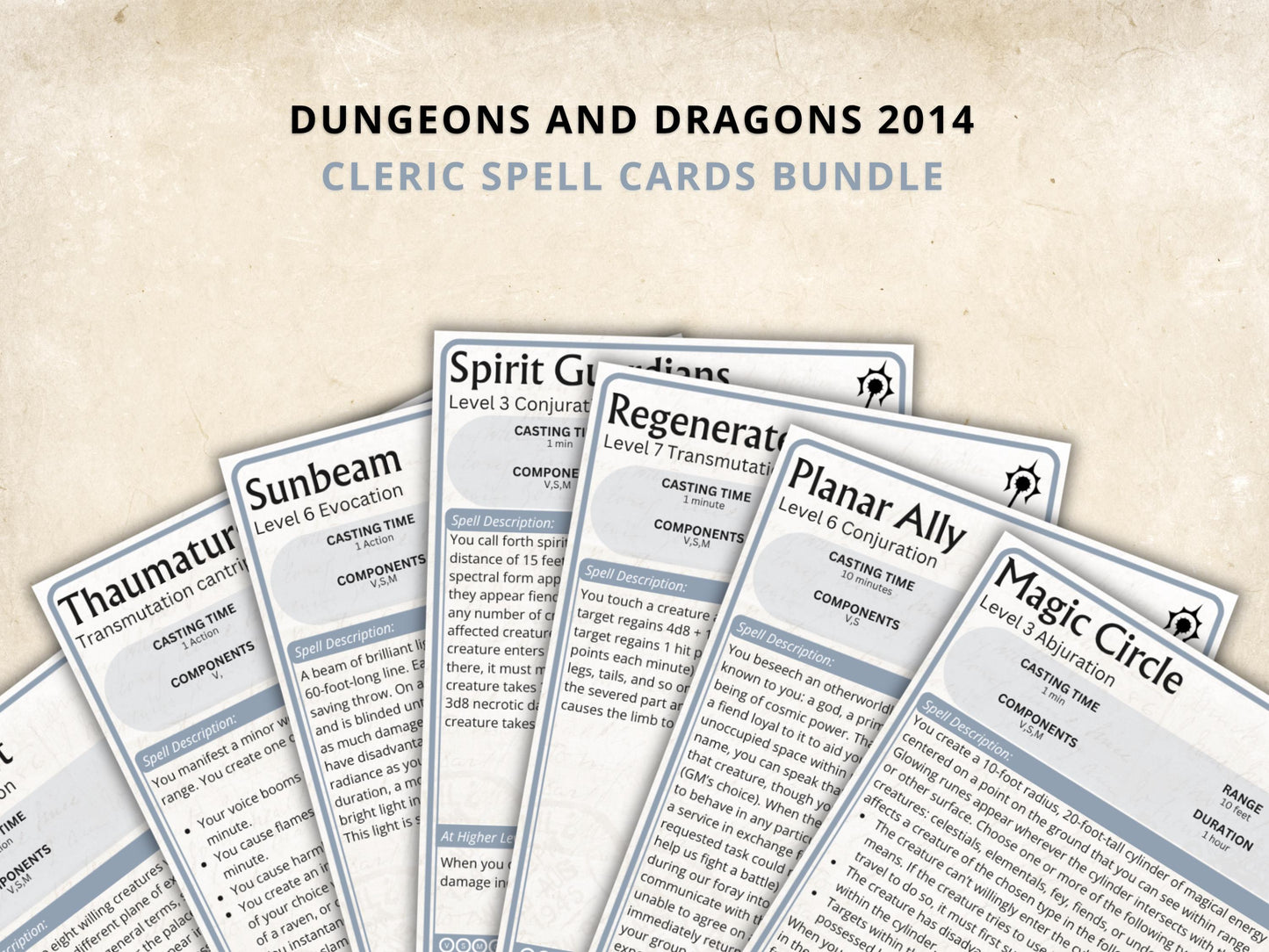 Cleric Spell Cards 5e: D&D Spell Book (Digital Download, SRD Compliant)