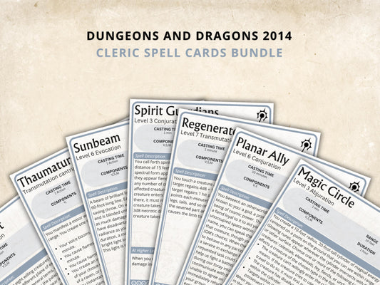 Cleric Spell Cards 5e: D&D Spell Book (Digital Download, SRD Compliant)