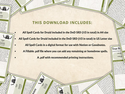Druid Spell Cards 5e: D&D Spell Book (Digital Download, SRD Compliant)