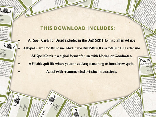 Druid Spell Cards 5e: D&D Spell Book (Digital Download, SRD Compliant)