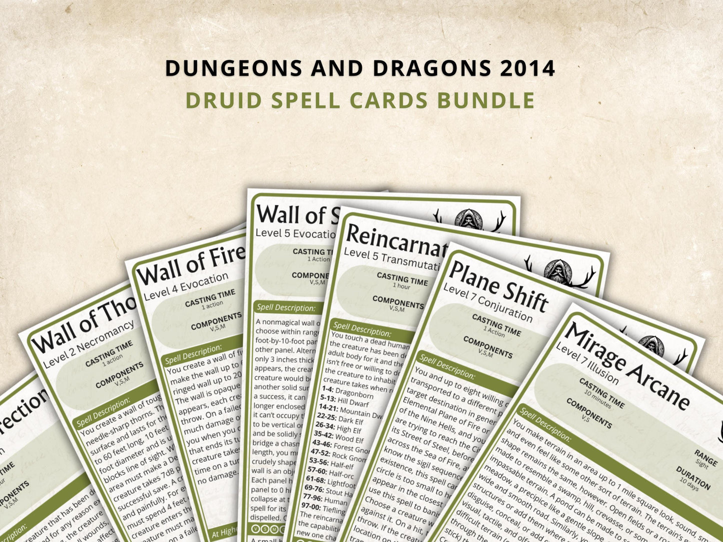 Druid Spell Cards 5e: D&D Spell Book (Digital Download, SRD Compliant)