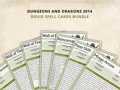 Druid Spell Cards 5e: D&D Spell Book (Digital Download, SRD Compliant)
