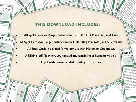 Ranger Spell Cards 5e - Dungeons and Dragons (Digital Download)