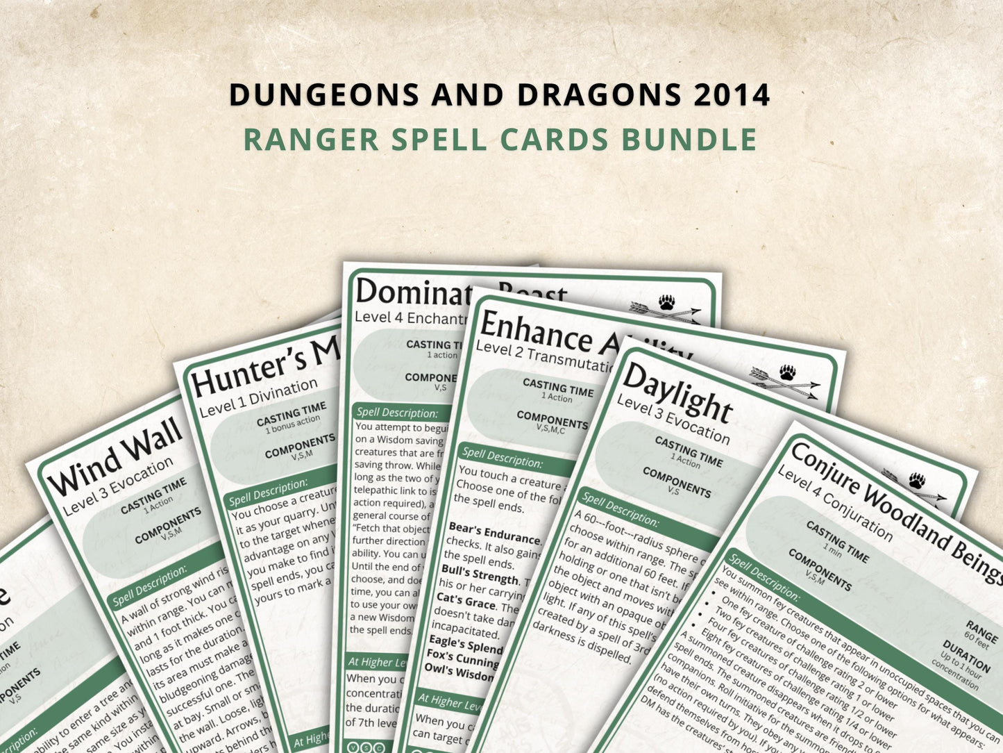 Ranger Spell Cards 5e - Dungeons and Dragons (Digital Download)