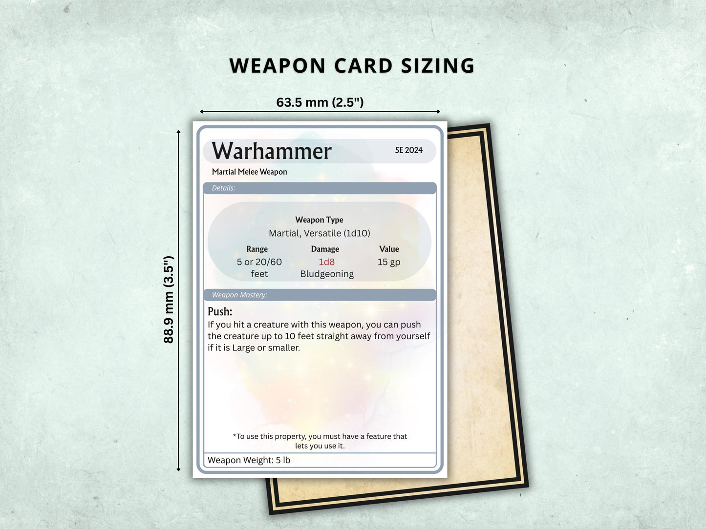 DnD 5e Weapon Cards Bundle, Fillable PDF, Printable Equipment