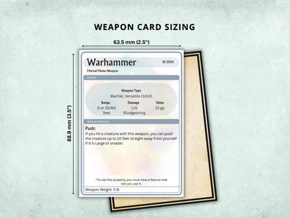 DnD 5e Weapon Cards Bundle, Fillable PDF, Printable Equipment