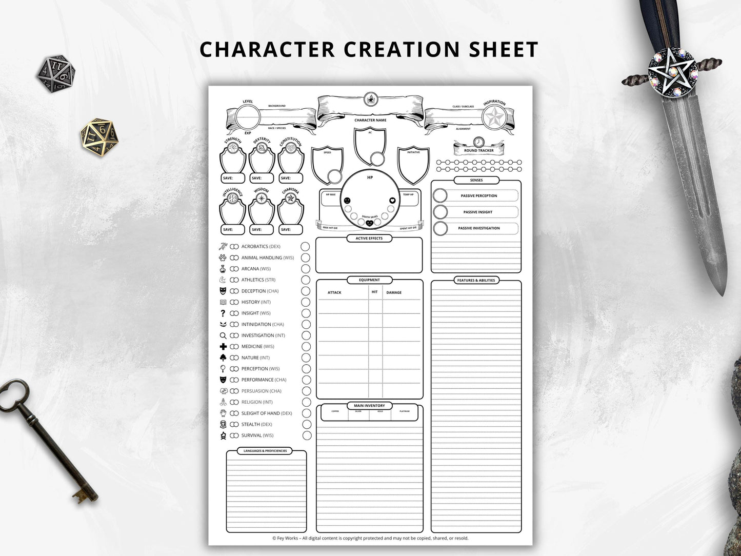 DnD 5e Character Sheet, Compatible with Fifth edition Dungeons and Dragons 5.5e (2024)