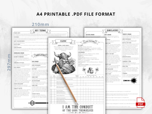DnD 5e Cleric Class Codex | Printable Player Aid Reference (PDF)