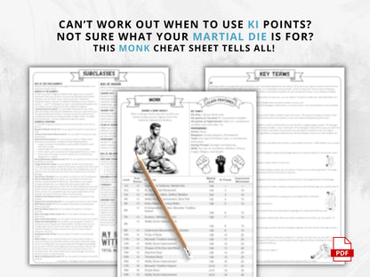 DnD 5e Monk Class Codex Printable | Monk Cheat Sheet | DnD Player Aid PDF | Tabletop RPG Reference