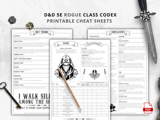 DnD 5e Rogue Class Codex | Printable Player Aid PDF (Cheat Sheets)